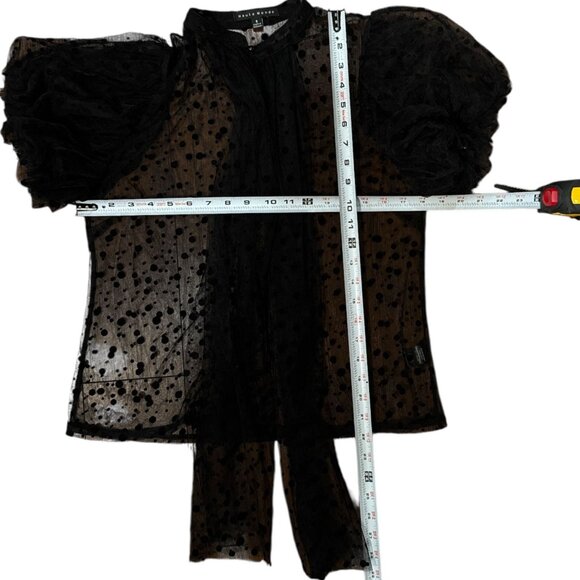 NEW Polka Dot Sheer Black Puff Sleeve Button-Up Blouse By Haute Monde Size S - Picture 11 of 13